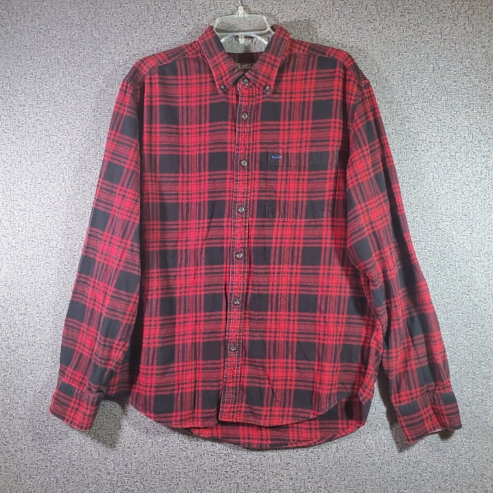 Eddie Bauer Red and Black Plaid Long Sleeve Flannel Shirt Men's XL